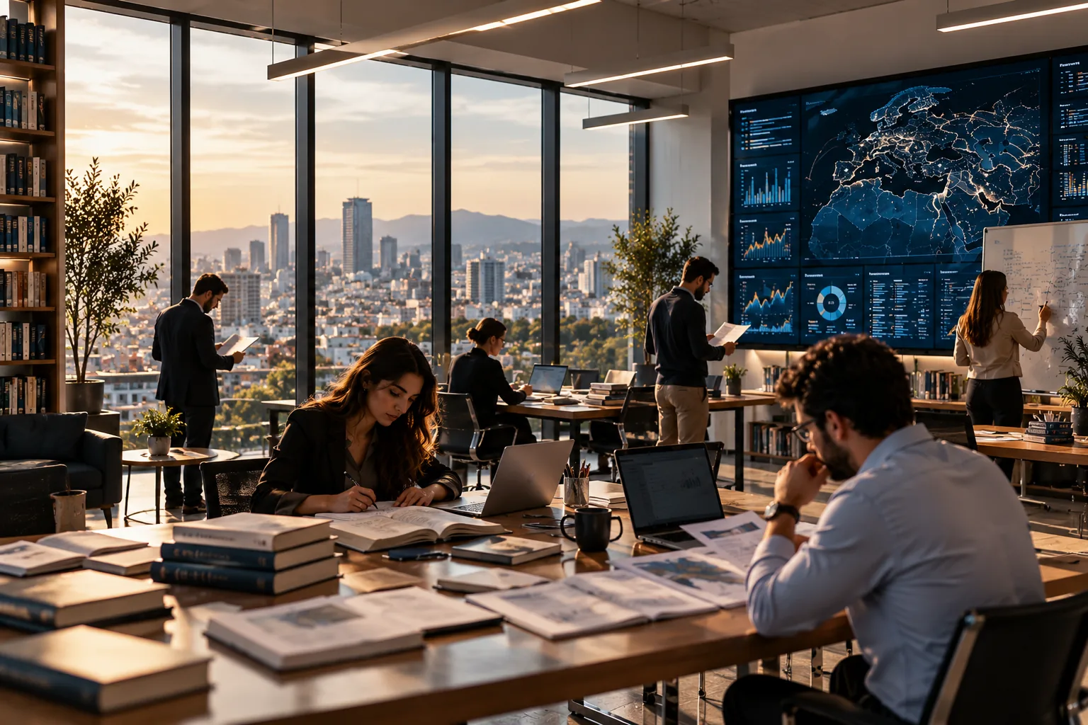 Researchers working in a modern research environment